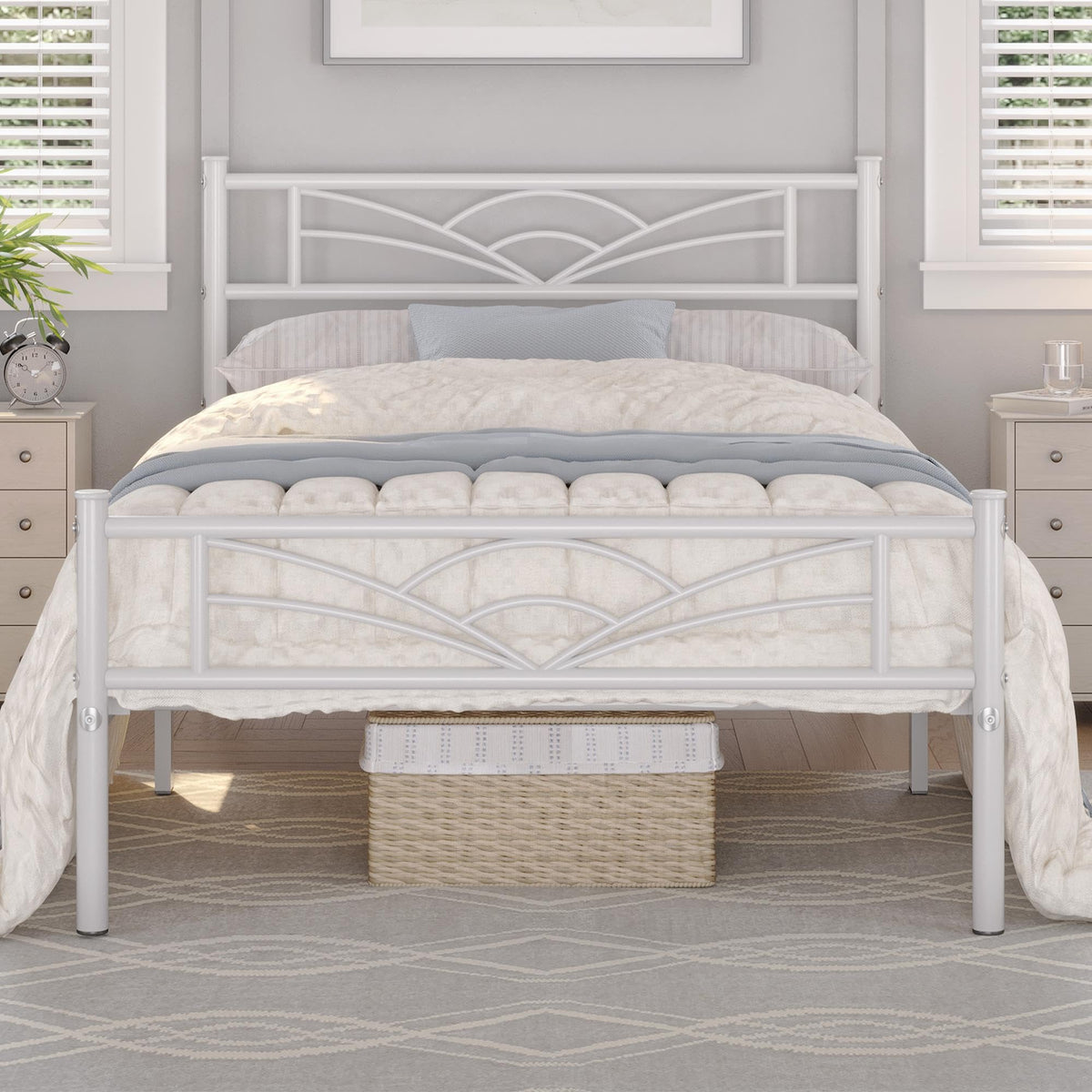 Twin Size White Metal Bed Frame with Headboard R96619