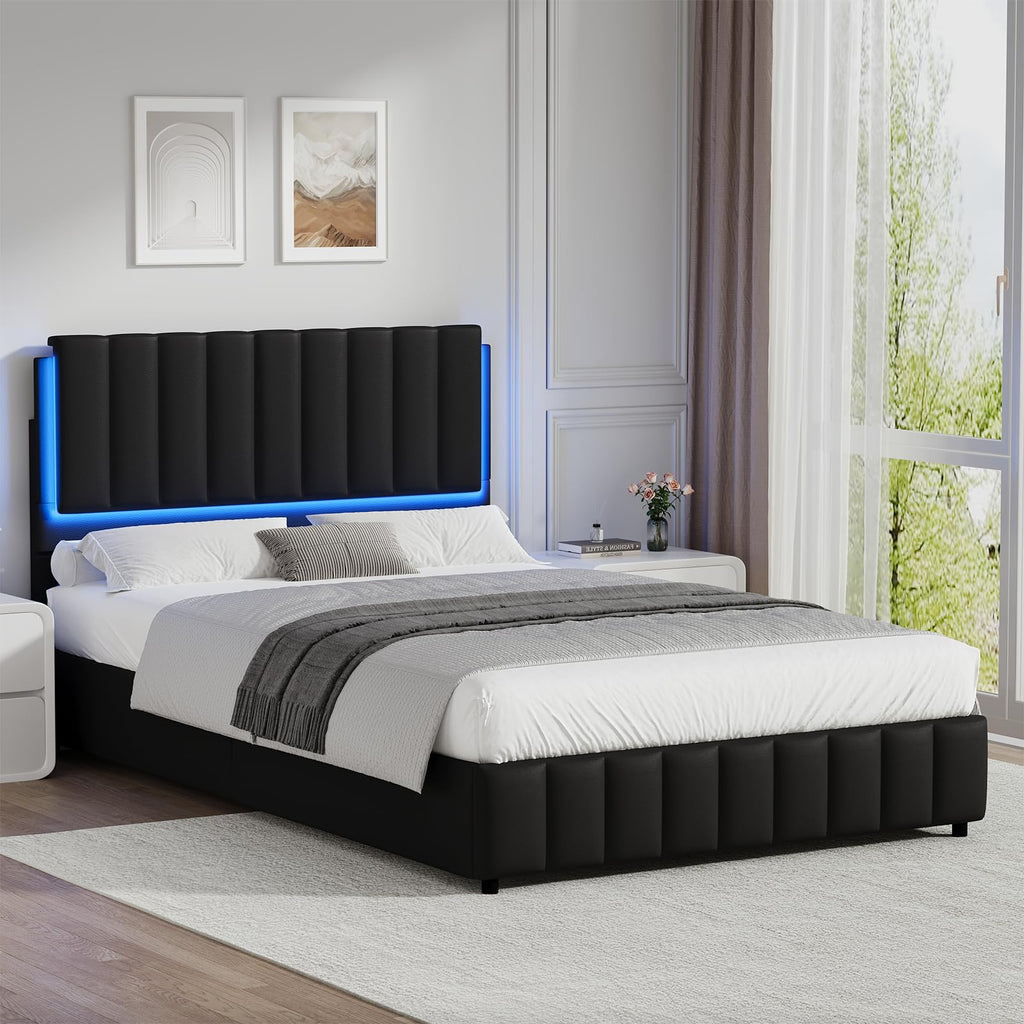 Black Faux Leather Full Size Bed Frame with Headboard G508170