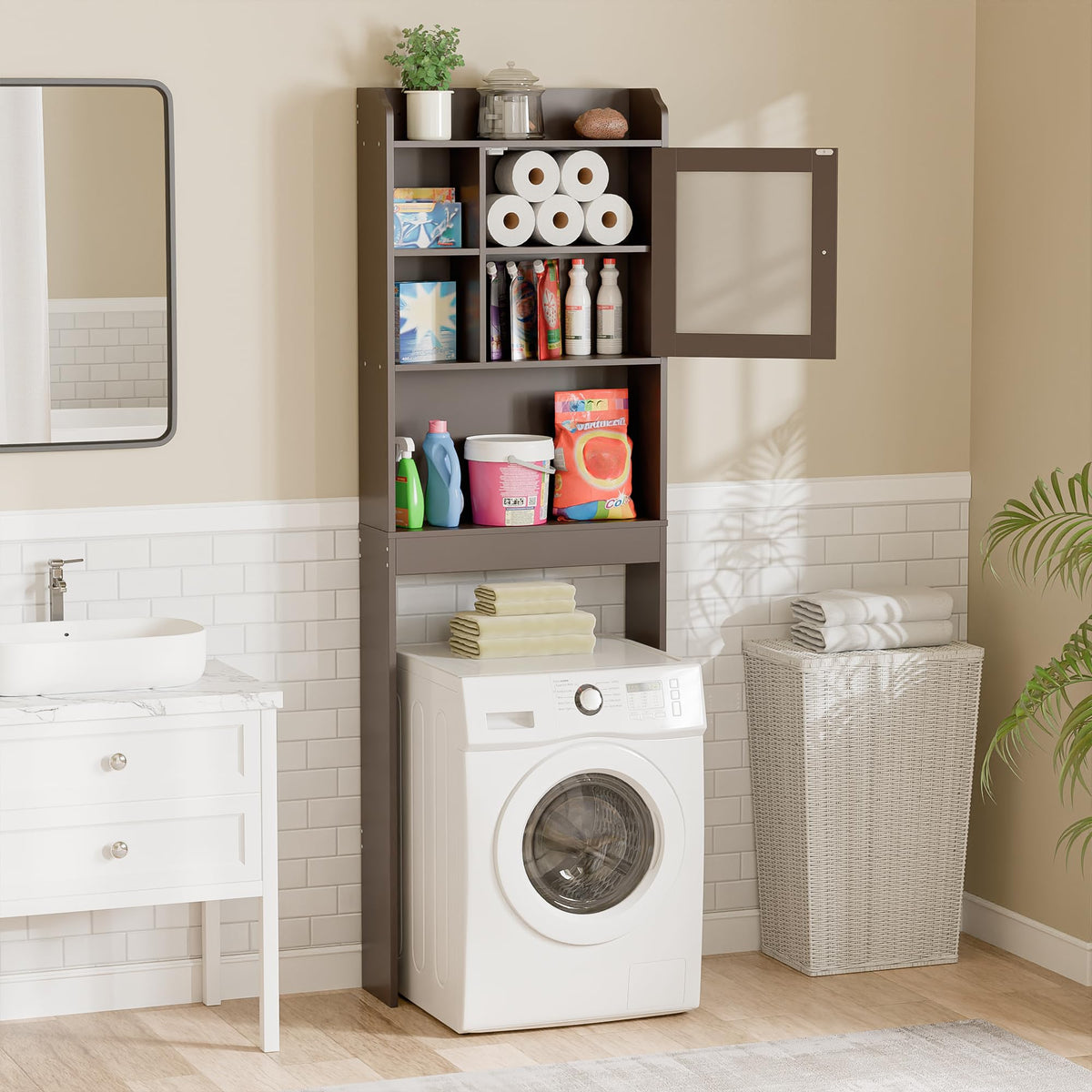 Over The Toilet Storage Cabinet with Adjustable Shelf and Double Doors B547