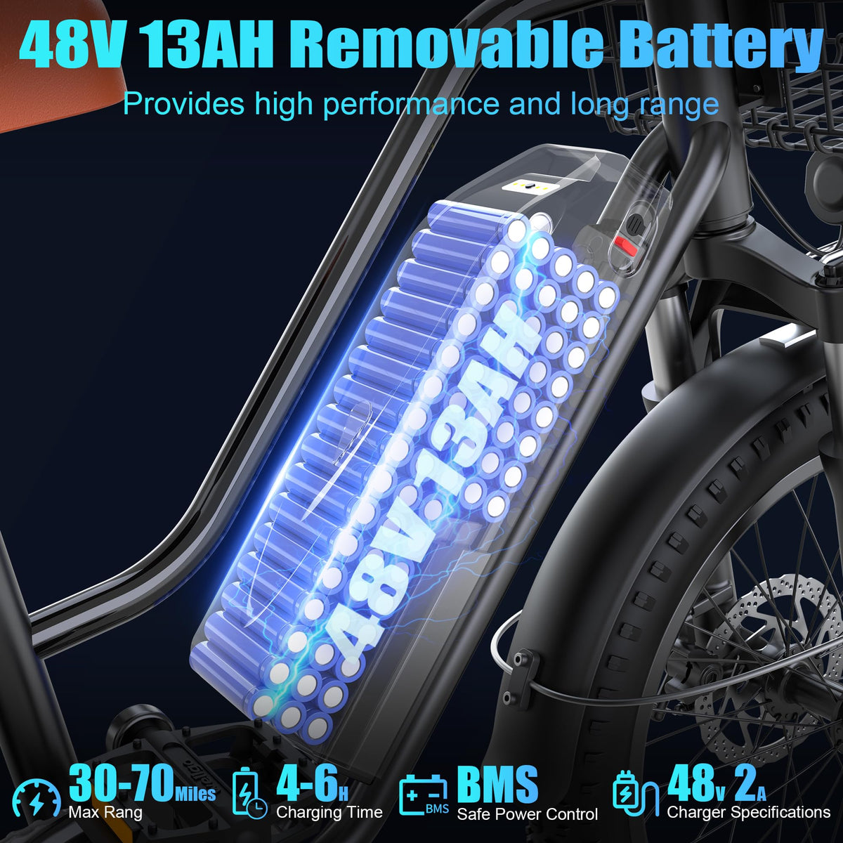 Peak 1000W 48V 13Ah Electric Bike with Rear Seat & Front Basket G330449
