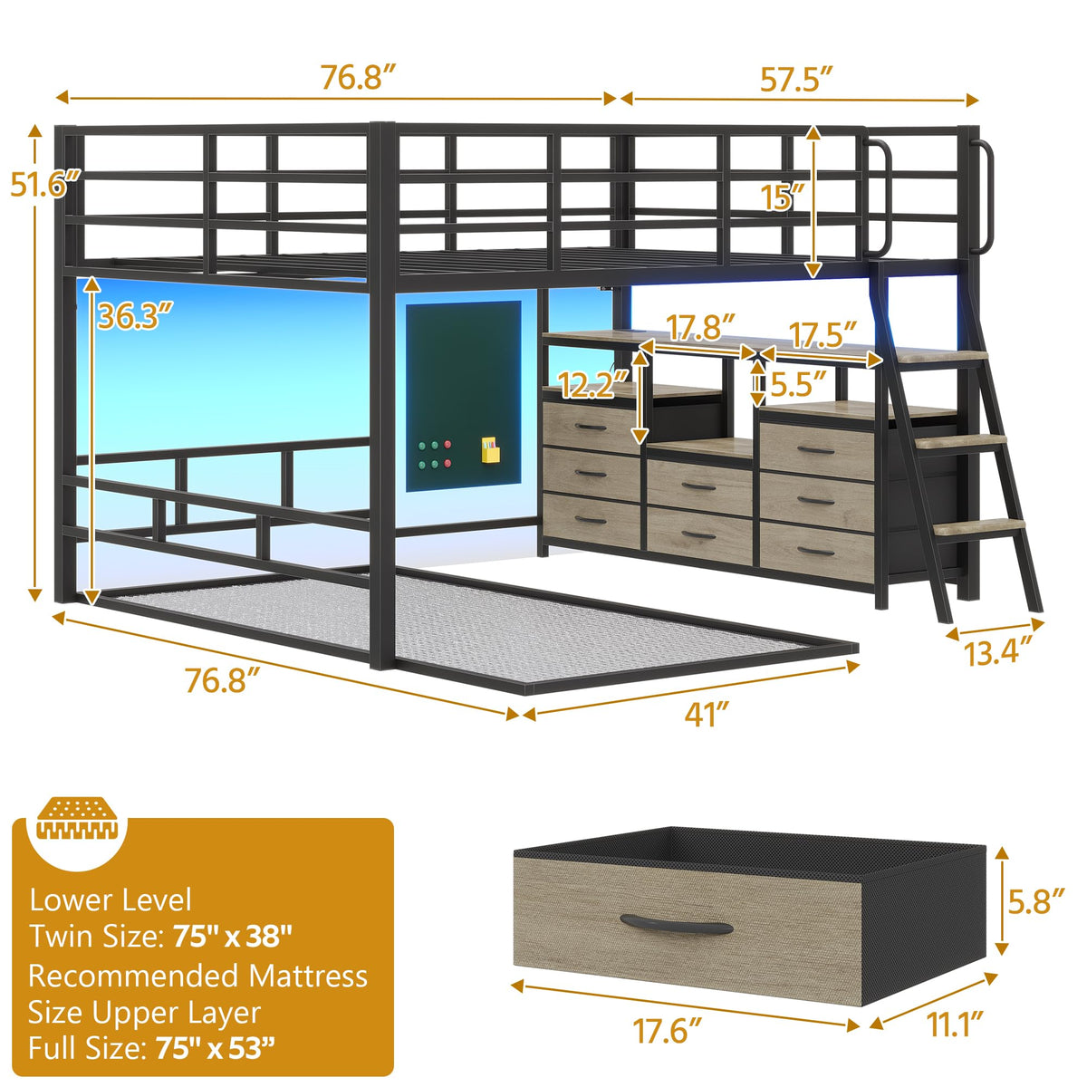 Full Over Twin Bunk Bed with 8 Drawers & 4 Shelves O55982
