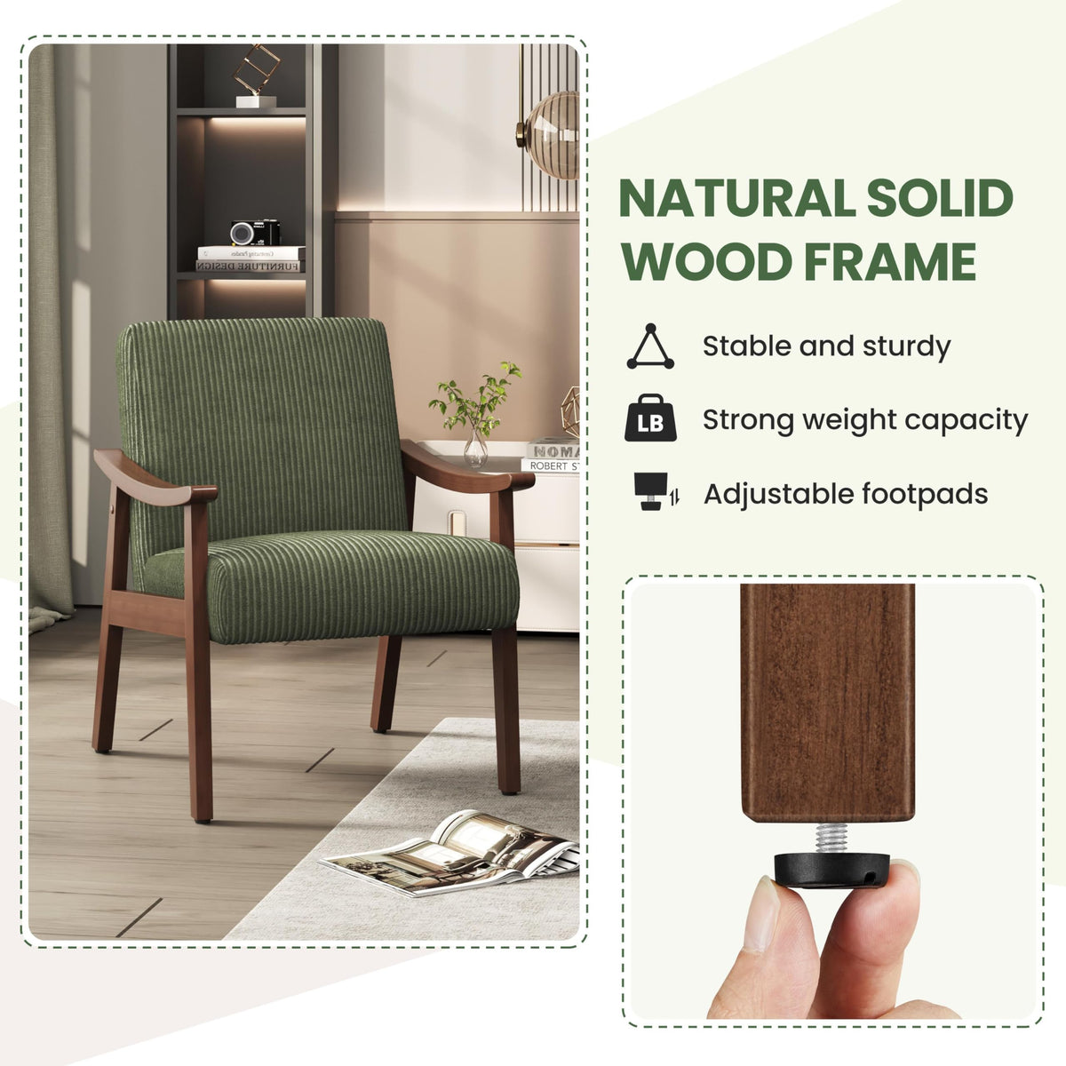 Dark Green Corduroy Accent Chairs Set of 2 J29490