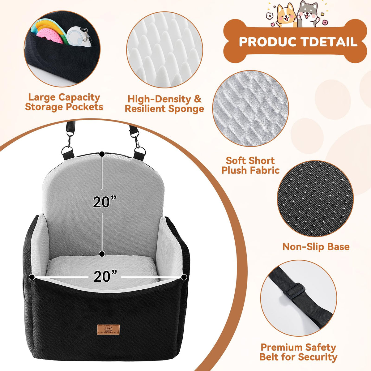 Dog Booster Car Seat for Small Dogs Up to 40lbs with Safety Belt U846