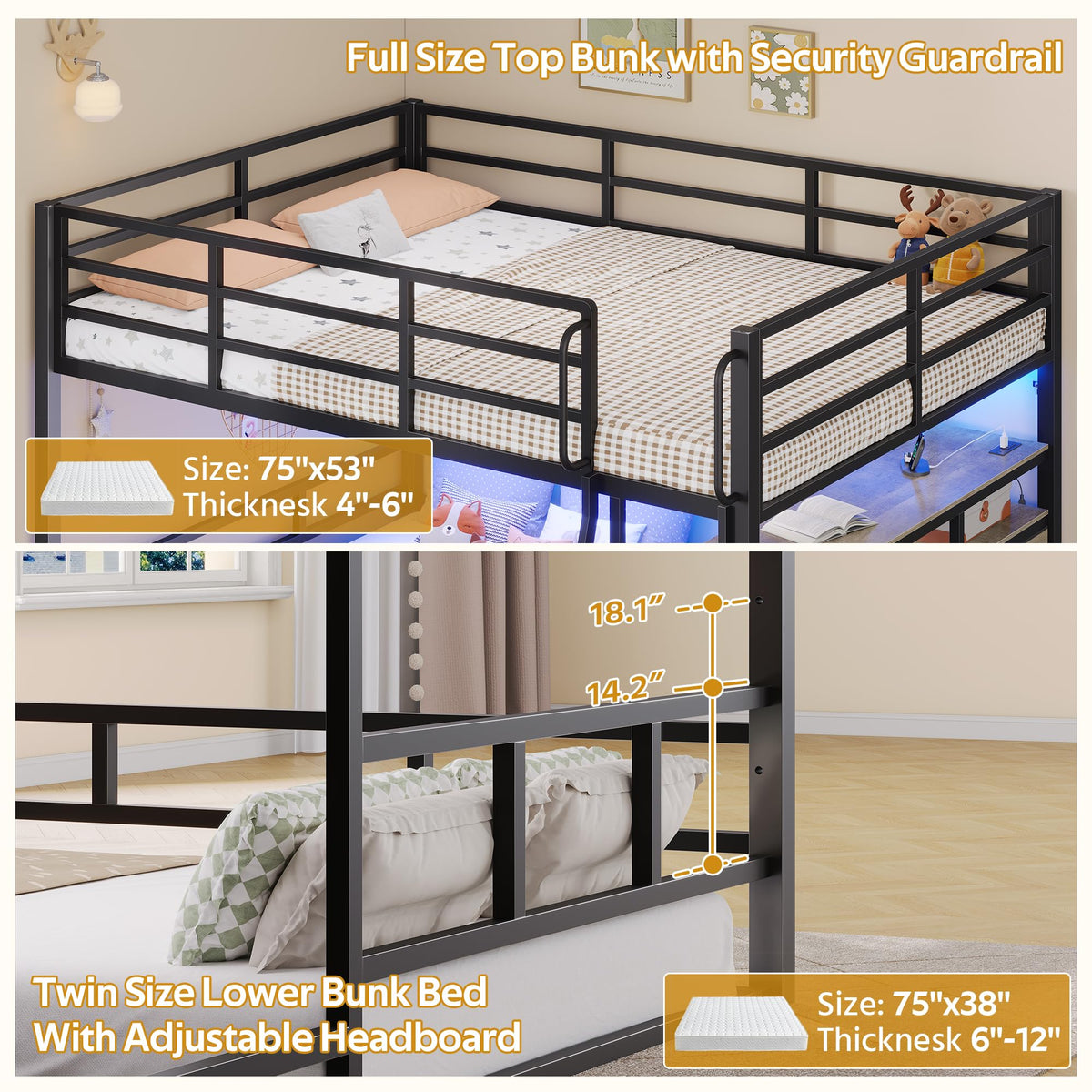 Full Over Twin Bunk Bed with 8 Drawers & 4 Shelves O55982
