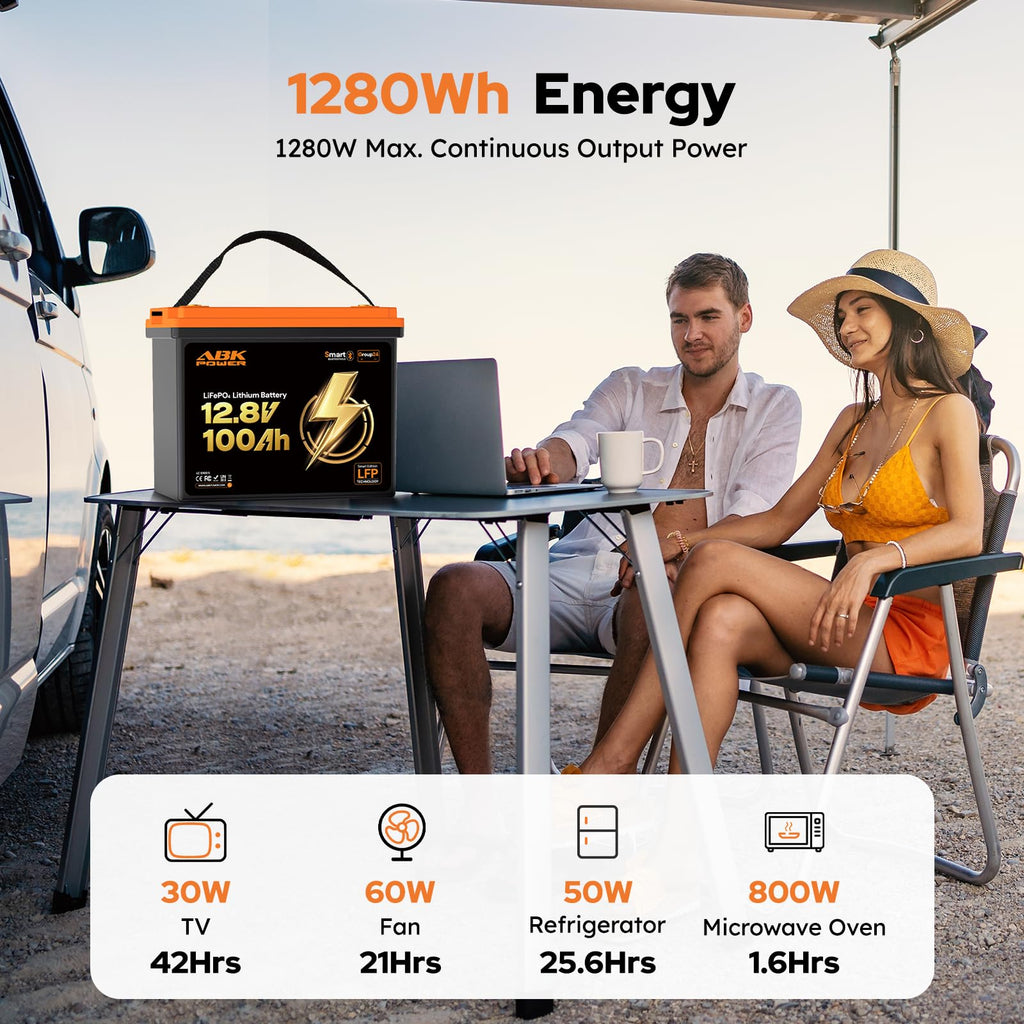 12V 100Ah LiFePO4 Lithium Battery with Bluetooth Monitoring & Low-Temp Protection W107