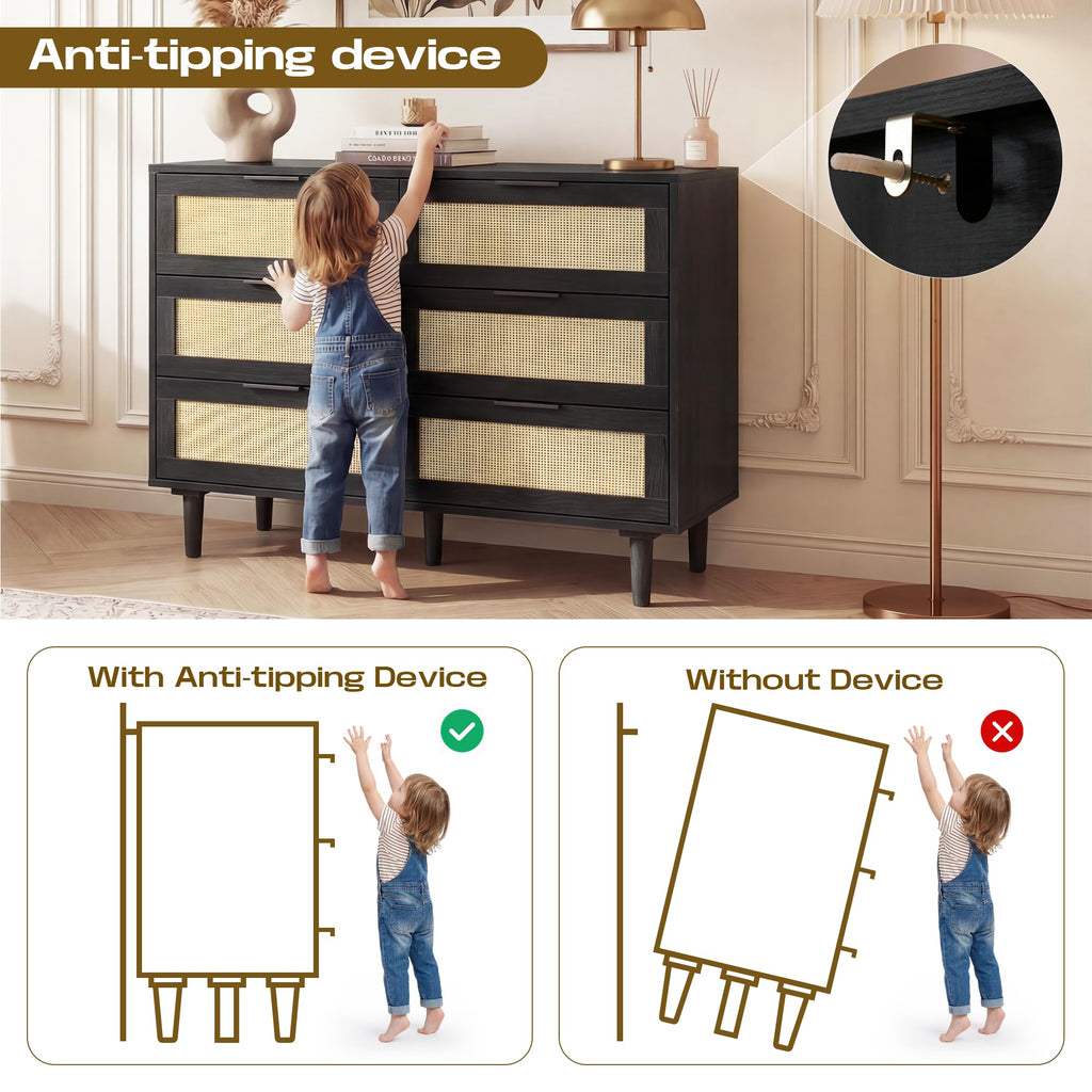 6 Drawer Rattan Wood Dresser U9317