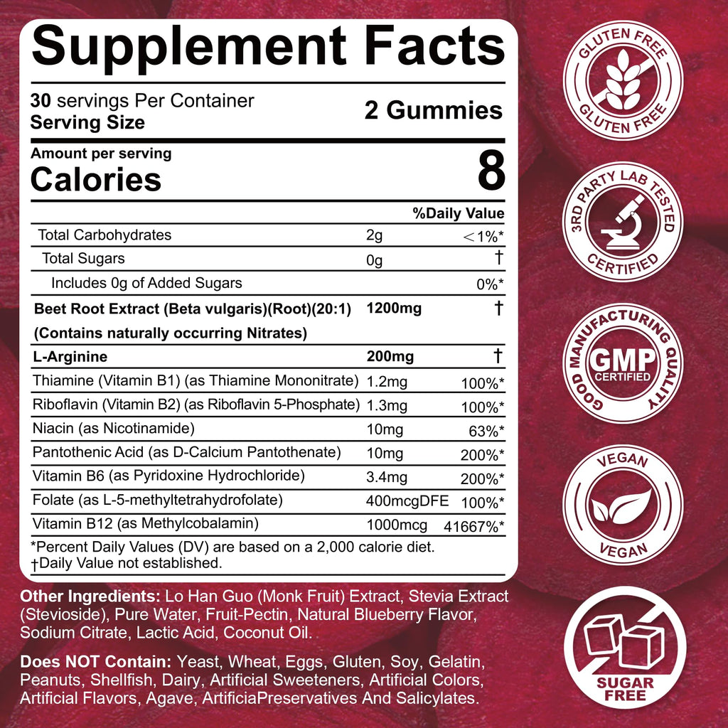 Beet Root Gummies 1200mg with L-Arginine and B Vitamins S7782