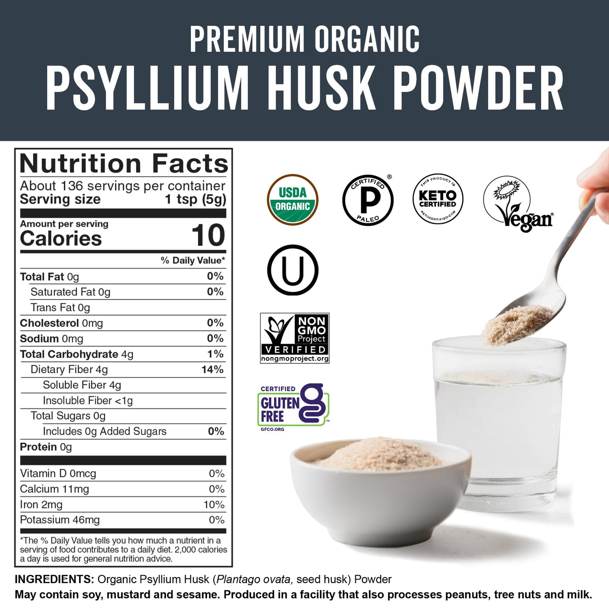 Organic Psyllium Husk Powder, 24 oz H732