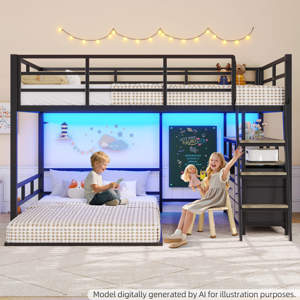 Full Over Twin Bunk Bed with 8 Drawers & 4 Shelves O55982