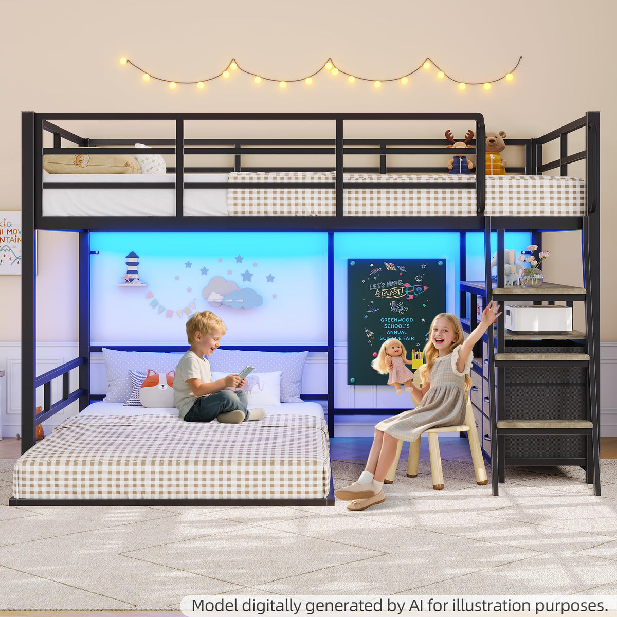Full Over Twin Bunk Bed with 8 Drawers & 4 Shelves O55982