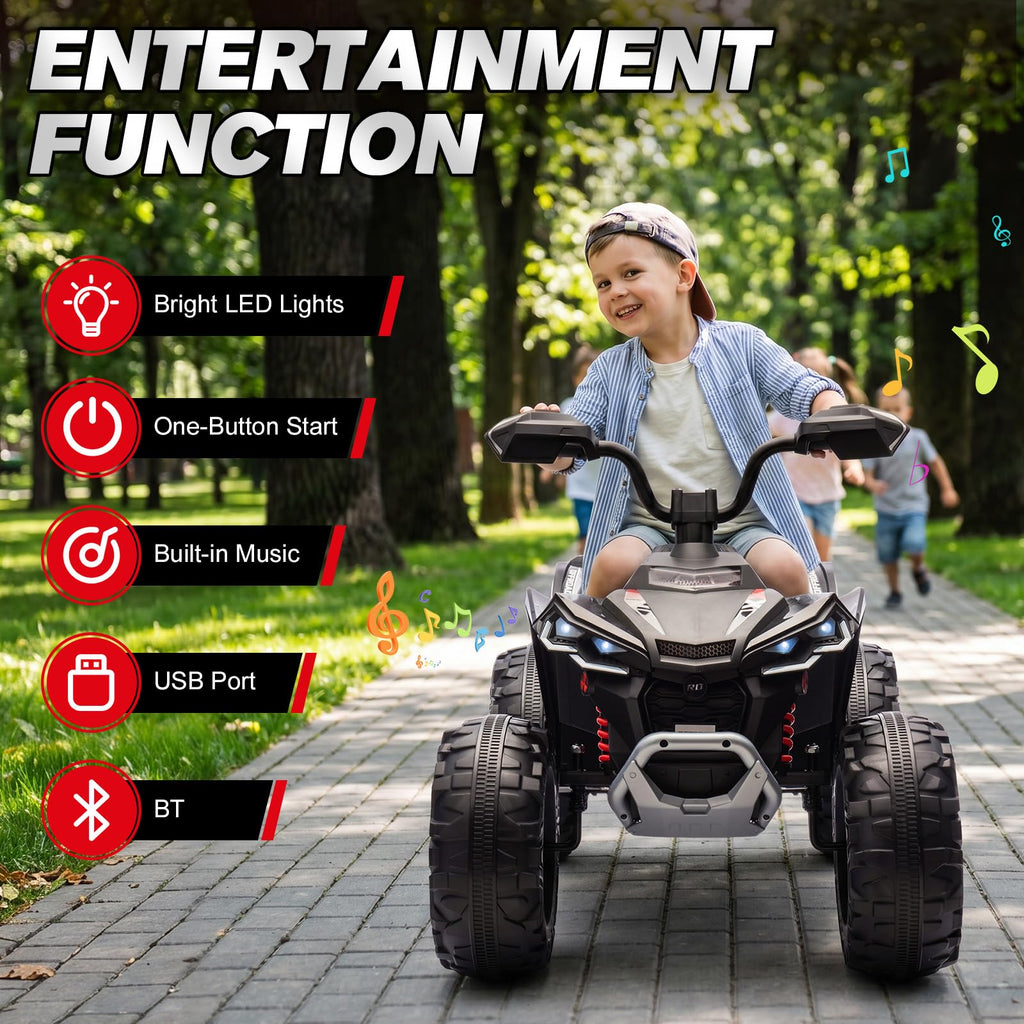 24V 2 Seater Kids ATV with LED Lights and Music, Black O919335