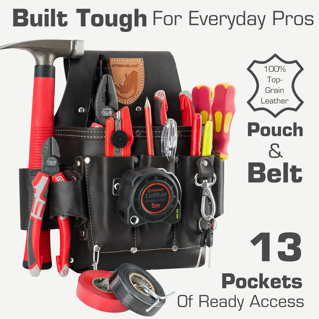 13-Pocket Top-Grain Leather Electricians Tool Belt O4955
