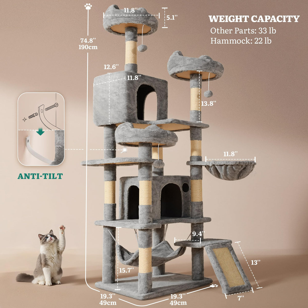 75-Inch Tall Multi-Level Cat Tree O926