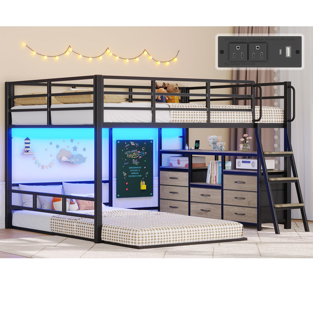 Full Over Twin Bunk Bed with 8 Drawers & 4 Shelves O55982
