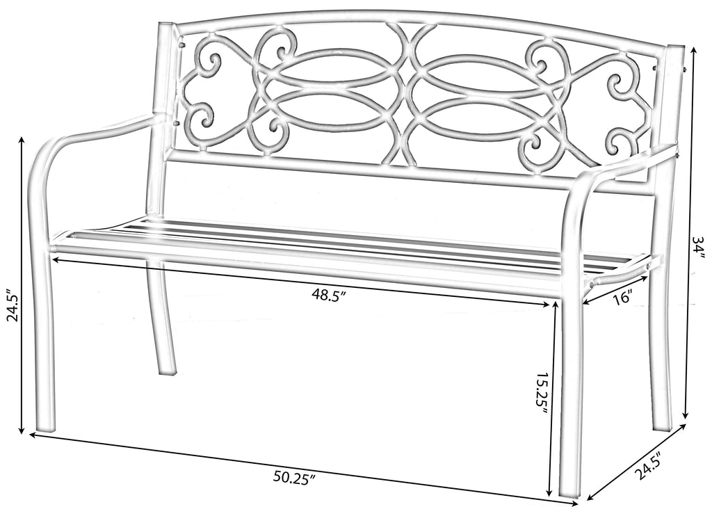 Steel Outdoor Patio Garden Bench with Cast Iron Backrest C197