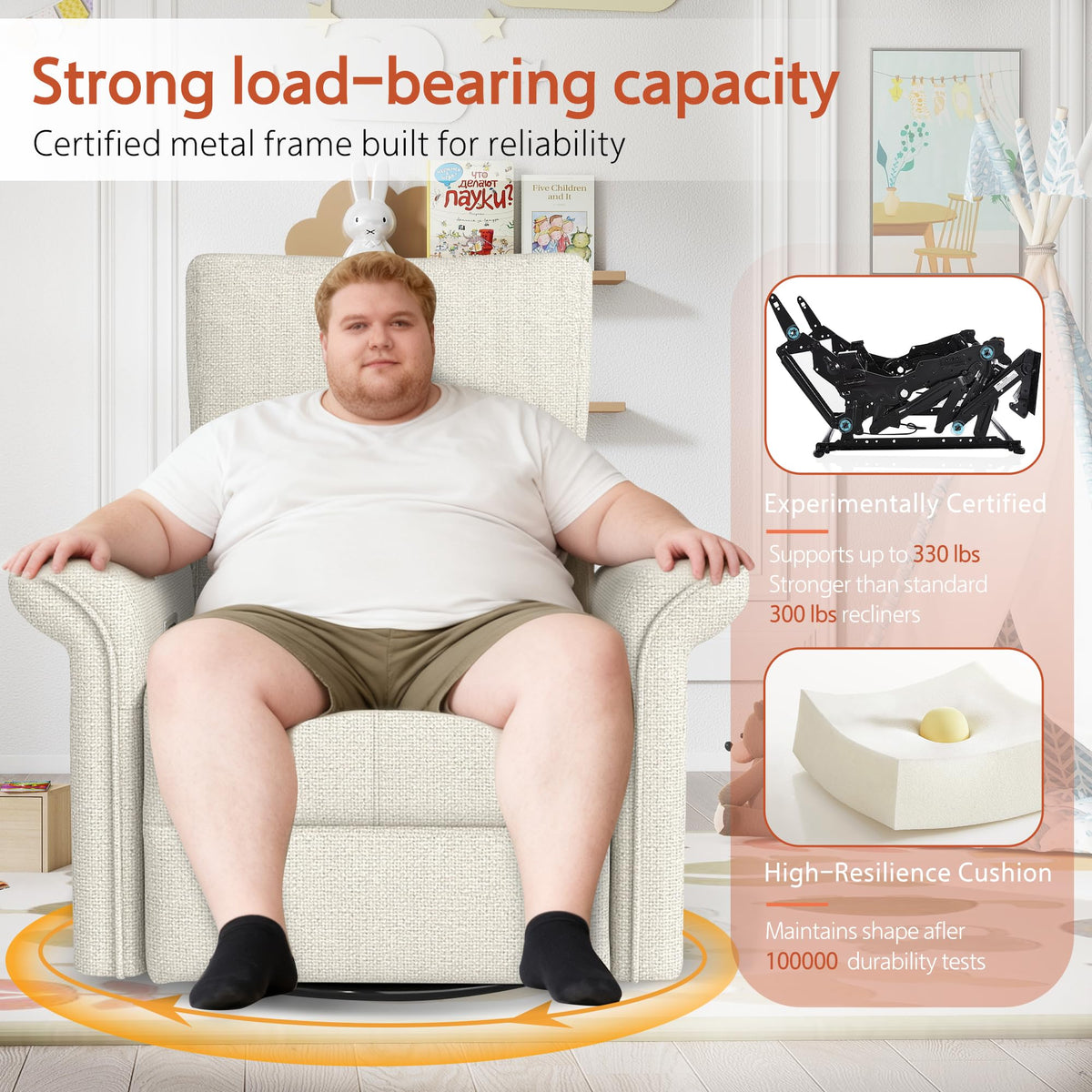 Fabric Light Gray Swivel Rocker Recliner Chair V86833