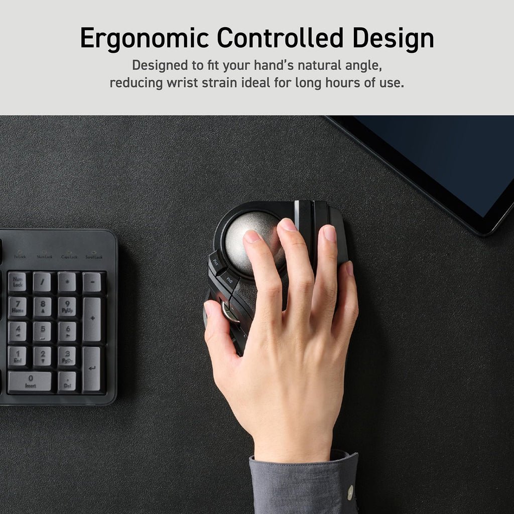 Wireless Trackball Mouse, Ergonomic 52mm Large Ball, Multi-Connection Bluetooth, 2.4GHz Wireless, Wired, 10 Programmable Buttons, Rechargeable, Silent Clicks O73784