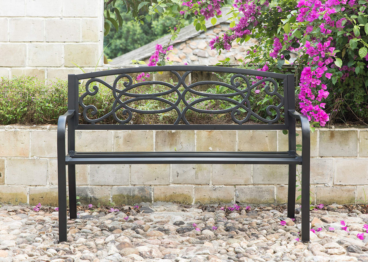 Steel Outdoor Patio Garden Bench with Cast Iron Backrest C197