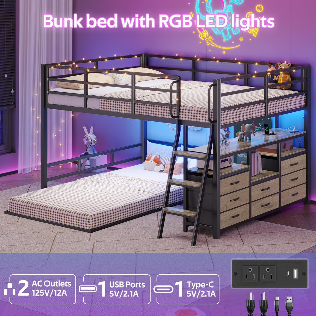 Full Over Twin Bunk Bed with 8 Drawers & 4 Shelves O55982
