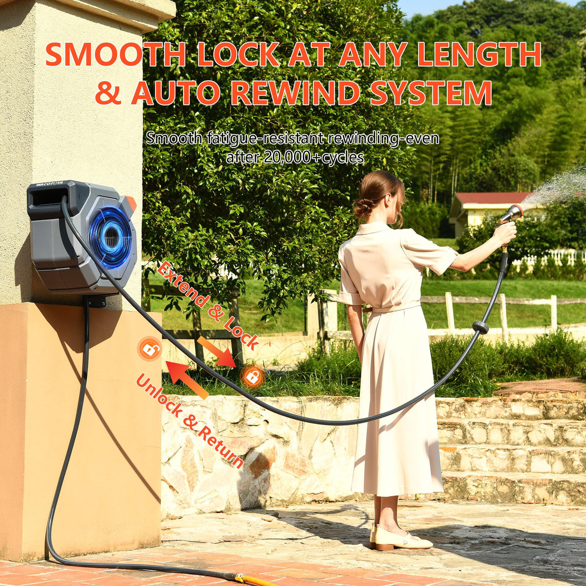 Retractable Garden Hose Reel, 5/8 in x100 ft Heavy Duty Wall Mount K504