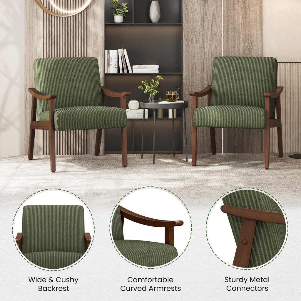 Dark Green Corduroy Accent Chairs Set of 2 J29490