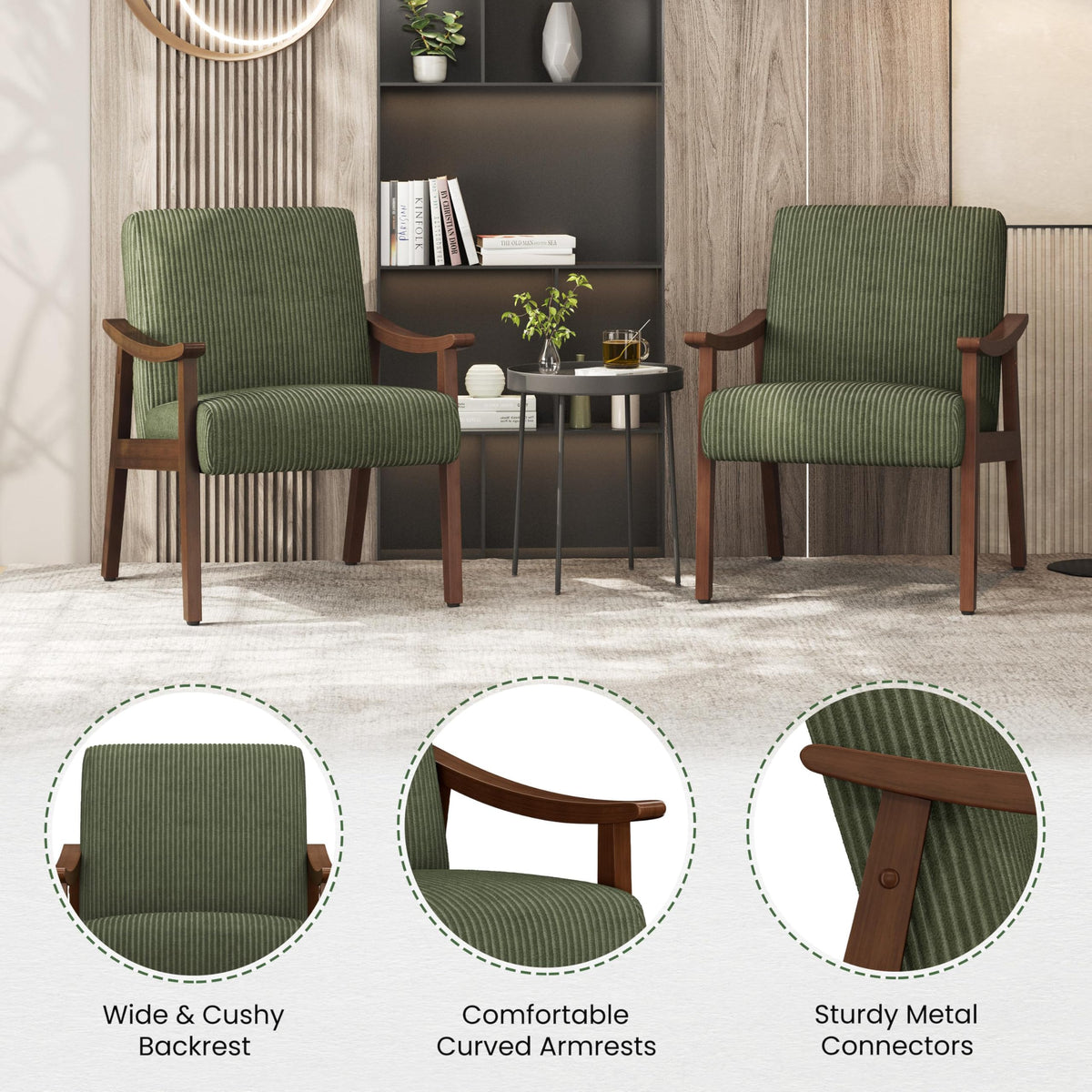 Dark Green Corduroy Accent Chairs Set of 2 J29490