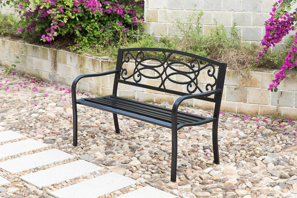 Steel Outdoor Patio Garden Bench with Cast Iron Backrest C197
