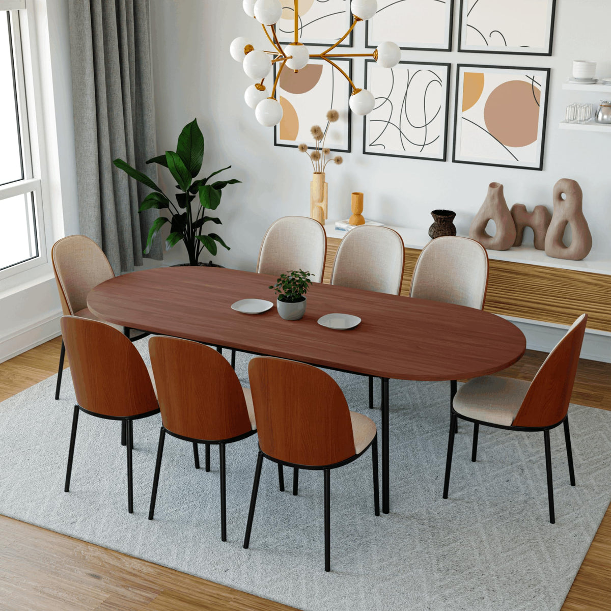 9-Piece Dining Set with 8 Chairs and Oval Table U892814