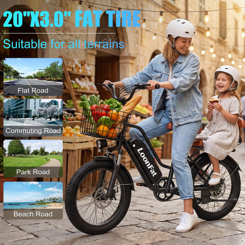 Peak 1000W 48V 13Ah Electric Bike with Rear Seat & Front Basket G330449